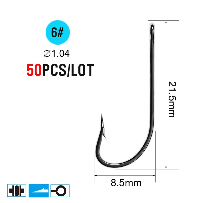 ICERIO 50PCS High Carbon Steel Barbed O'Shaughnessy Jig Hooks Saltwater Fishing Ringed Hooks Accessories Tackle: 50pcs Size 6