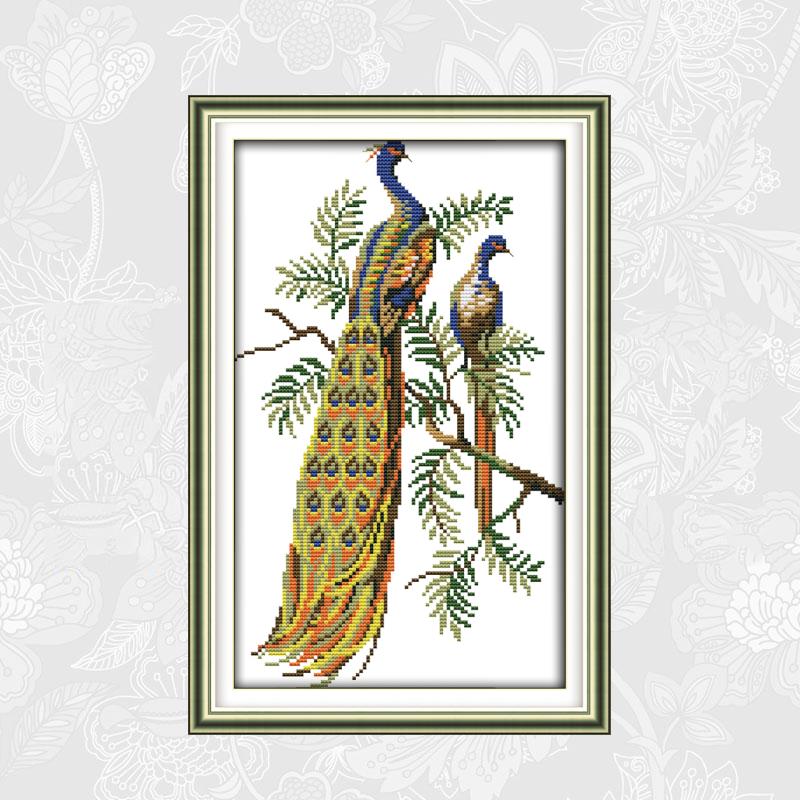 Pfau auf sterben zweig Kreuz-stich 14ct Gedruckt Aida Stoff 11ct Gezählt Leinwand DMC Stickerei Bausätze DIY Hand setzt