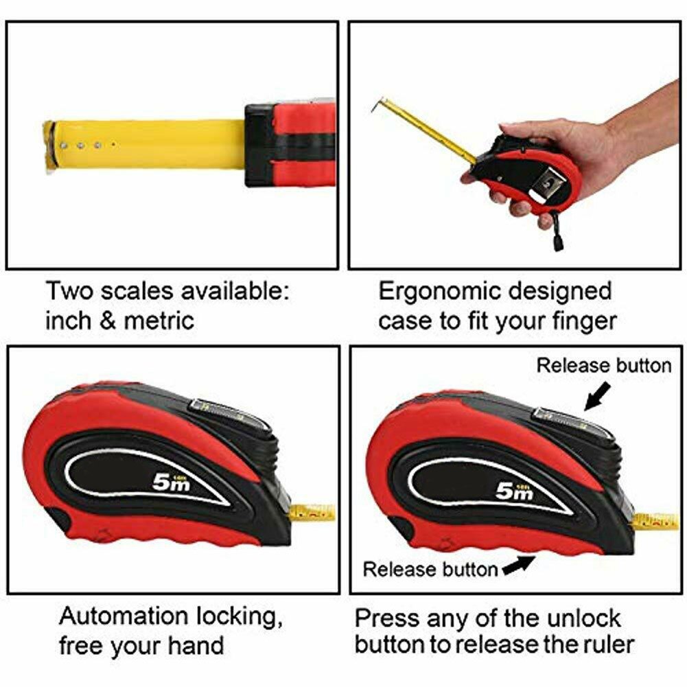 Cinta métrica de bloqueo automático, 3m/5m/7,5 m, medición métrica retráctil de pulgadas para manualidades de construcción, carpintería, M25