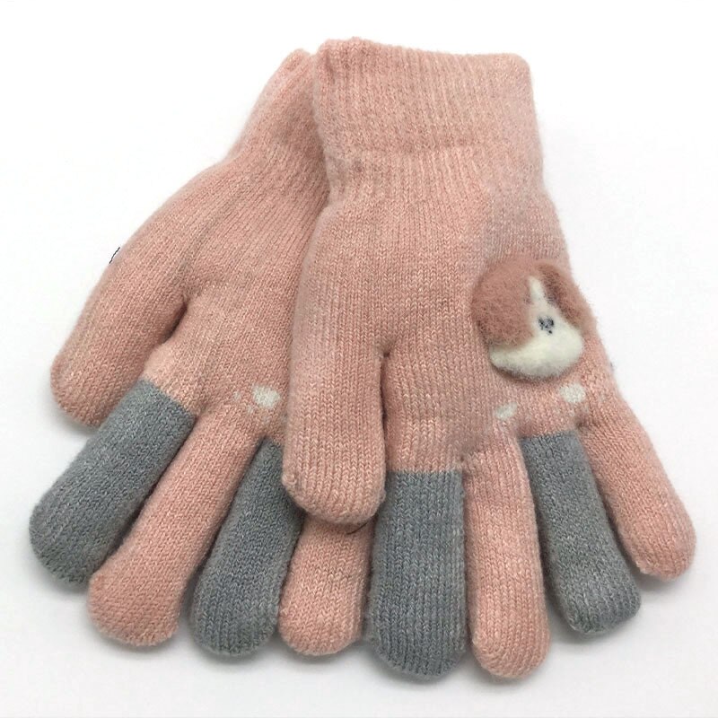Für 5-9-jahr Kind Karikatur fingerspitzen tragen doppel schicht handschuhe schöNe kreative mädchen warme handschuhe: Rosa mit Hund