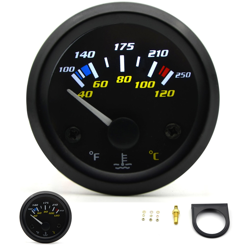 2Inch 52Mm Universele Auto Dual Analoge Water Temperatuur Temp Gauge 40-120C/100-250F Witte Led