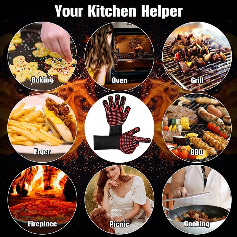 BBQ-Handschuhe, feuerfest, hitzebeständig, Ofenhandschuhe, Silikon, rutschfest, für sterben Küche, Grillhandschuhe, Grillen, Kochen, Backen, Raucherhandschuhe