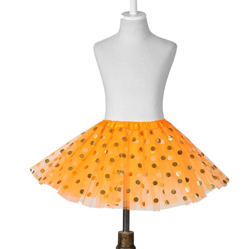 Meisjes Gelaagde Ruffle Tutu Rok Glitter Stip Pailletten Prinses Tule Jurk F3ME: Oranje