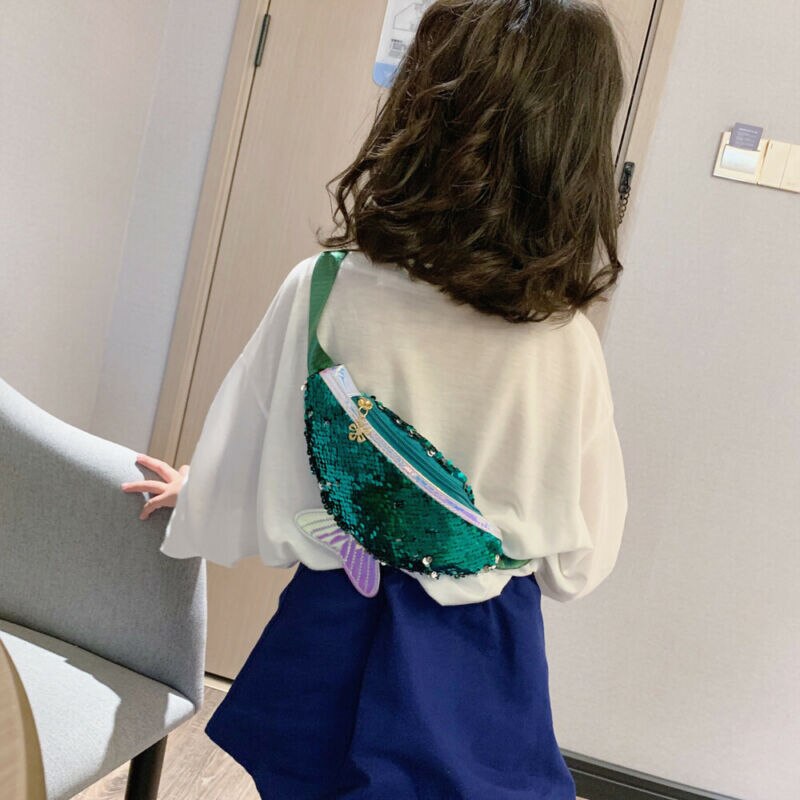 Bolso de cintura con lentejuelas para niños y niñas, bolsa de pecho de un solo hombro con sirena brillante, monedero móvil, novedad de