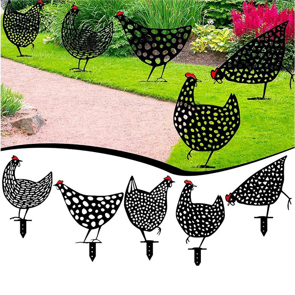 Chicken Yard Art Decor Outdoor Backyard Lawn Lifelike Hen Stakes Hen Ornaments Garden Silhouette Stakes Chicken Statue Sculpture