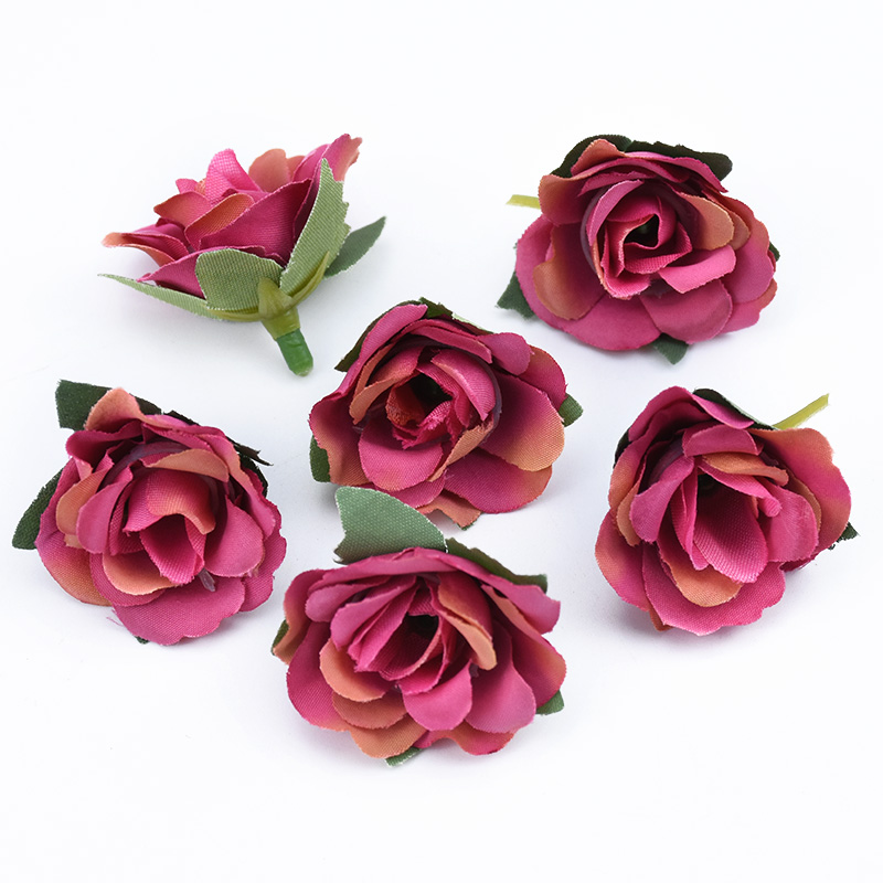 10 st silke rosor huvuden blomma vägg hem bröllop dekoration tillbehör handgjorda diy box konstgjorda växter julkrans: Mörk ros
