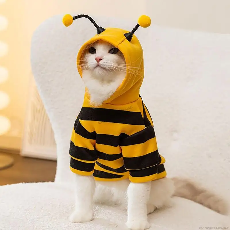 Disfraz de abeja para perro, sudaderas con capucha de Halloween para mascotas, vestido de Cosplay suave para Halloween y Navidad, ropa de Cosplay con capucha para perro, gato y cachorro