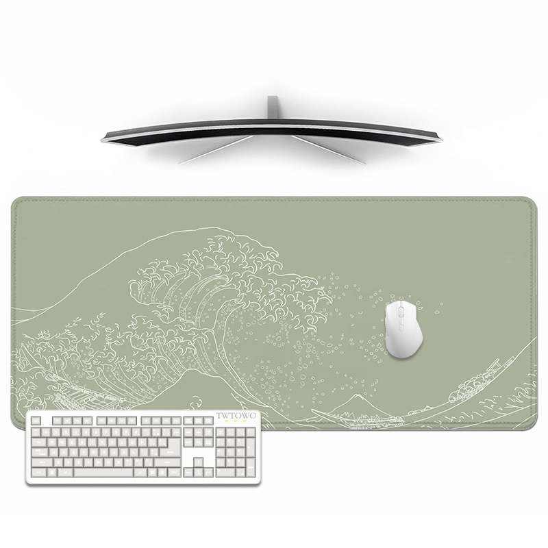 Grünes japanisches Wellen-Mauspad Gamer XL HD Large Home Mousepad XXL Mechanisches Tastaturpad Büro Naturkautschuk rutschfest