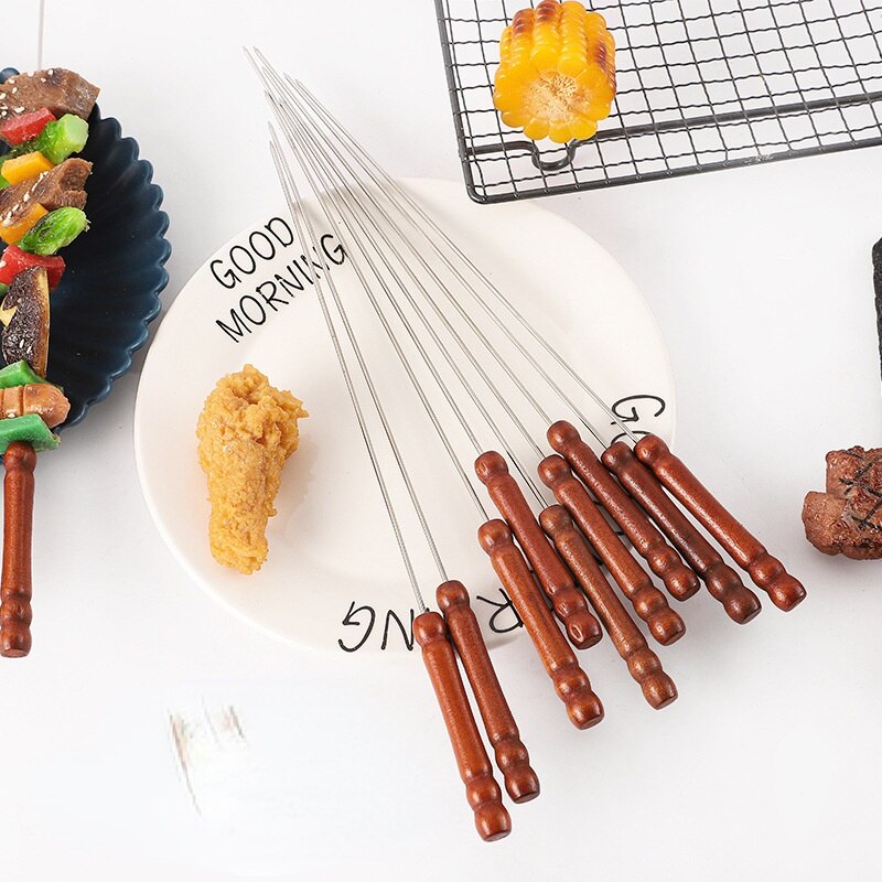 Skewer for Barbecue with Wooden Handle Set Skewers for Kebabs Barbecue Bbq Grill Outdoor Barbeque Accessories