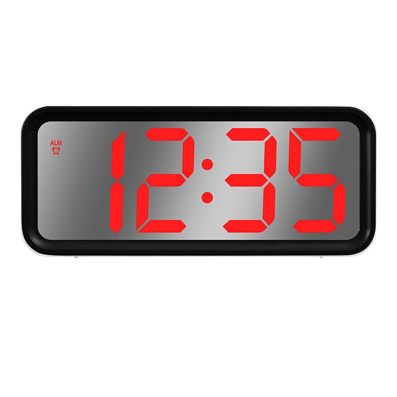 Large Screen Electronic Clock Mirror LED Alarm Clock Large Font Clock Living Poom Clock Luminous Bedside Clock: Black Red
