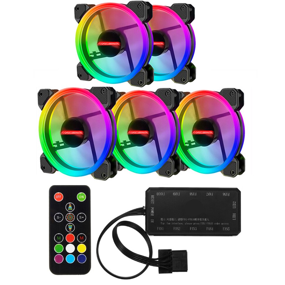 Computer Pc Case Fan 120Mm Rgb Passen Led 12V Fan Cooler Rustig Remote Heatsink Computer Cooler Cooling Case fans Met Controller: 5 pack