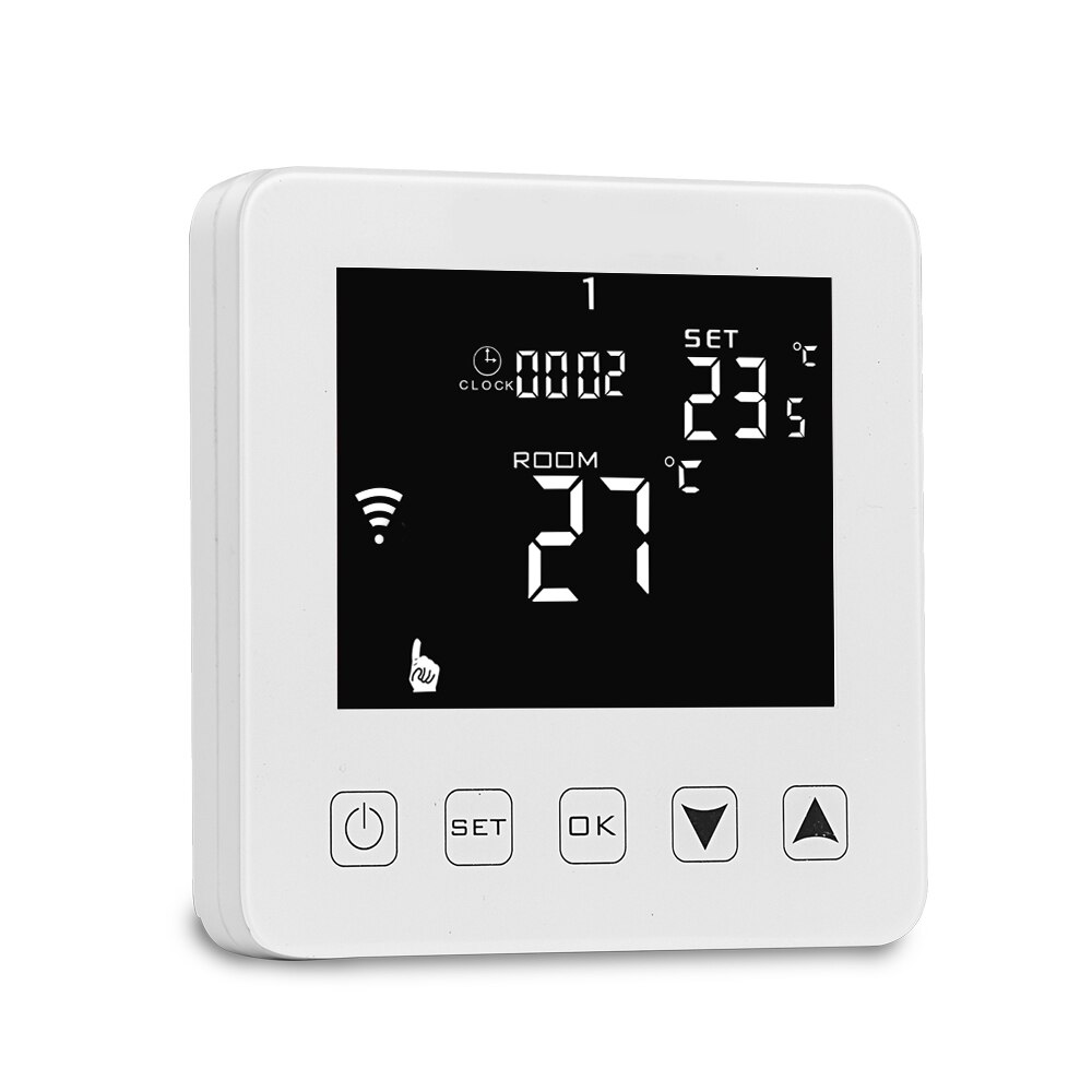 Berøringsskærm programmerbar wifi trådløs opvarmningstermostat til elektrisk, android / ios app kontrolvarmer: Hvid