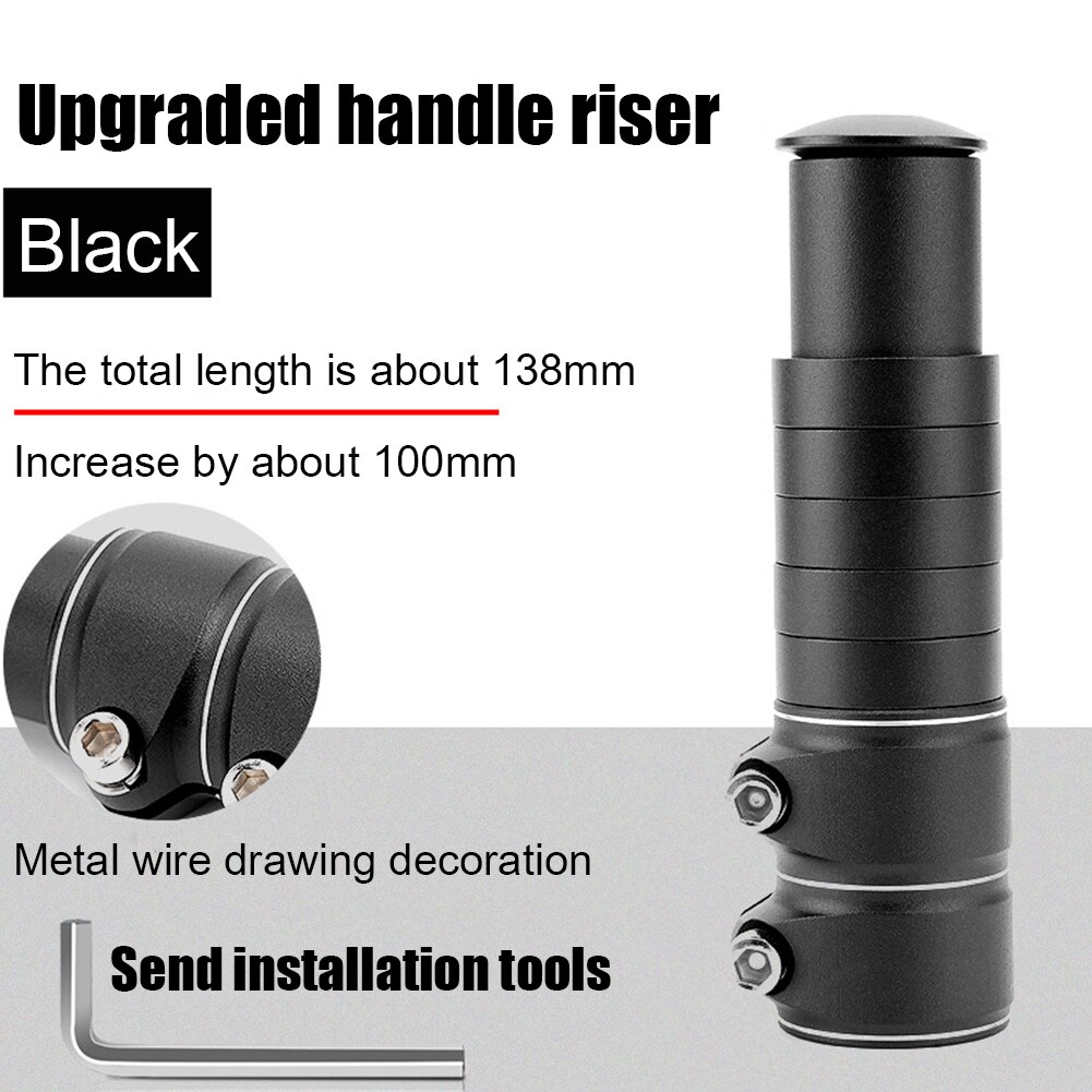 Road Bike Handlebar Stem Extender Bicycle Handlebar Stem Extension Adaptor Aluminum Alloy Bike Handle Bar Riser: Black 138mm