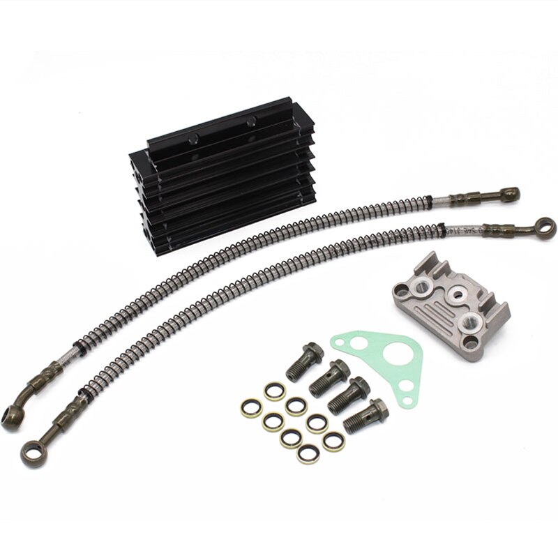 Motorcykel oliekøler olie radiator kit aluminiumslegering til lifan 110 125cc pit snavs cykel crf olie abe cykel atv quad motorcykel: Sort sæt