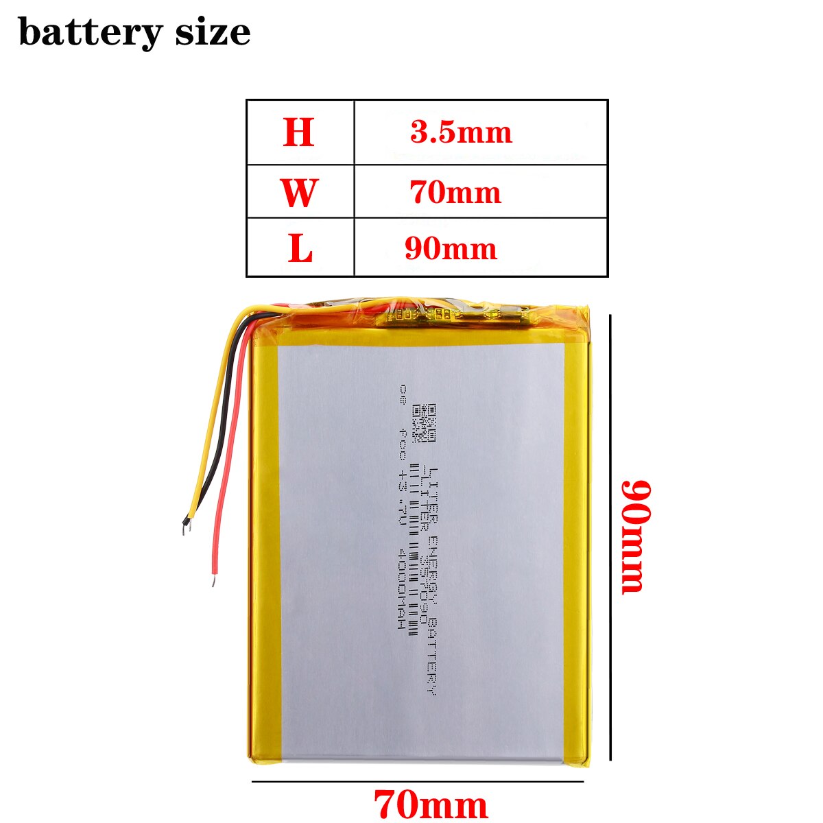 Batteria Per Tablet Acer KT.00109.001 - Li-Polymer 3,7V, 4000mAh/14,8Wh, Dimensioni 108x105x3,2mm - 2