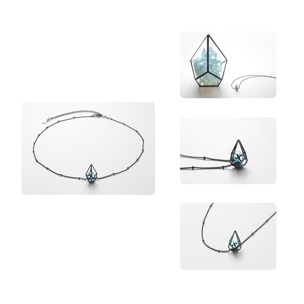 Thaya Blauwe Bloem Terrarium Collier Black S925 Silver Blue Crystal Bloem Hanger Ketting Elegante Sieraden Voor Vrouwen