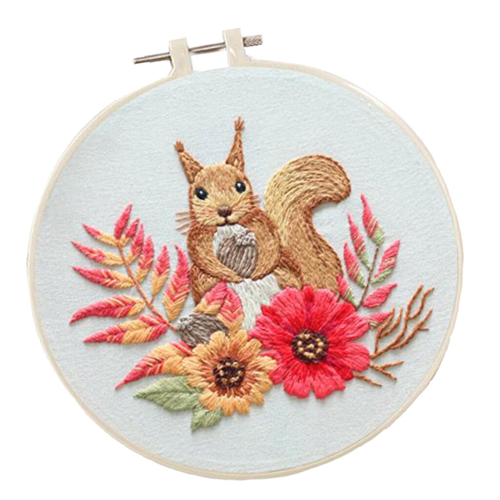 Eekhoorn Borduurwerk Starter Kit Bloem Patroon Kruissteek Hoepel Handwerkpakketten