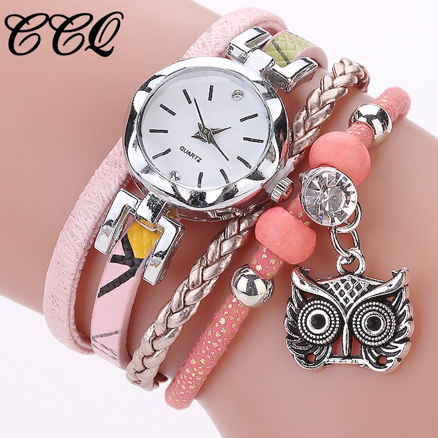luxe femmes filles Bracelet analogique Quartz montre hibou pendentif dames Bracelet montre strass montre-Bracelet Relogio Feminino: E