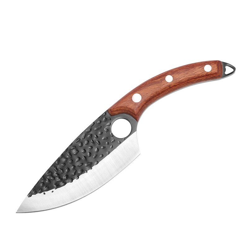 6 Inch Hand-forged Stainless Steel Butcher Knife Boning Knife Fish Knife Kitchen Cleaver Butcher Fish Fillet Cooking Tool: Brown-without cover