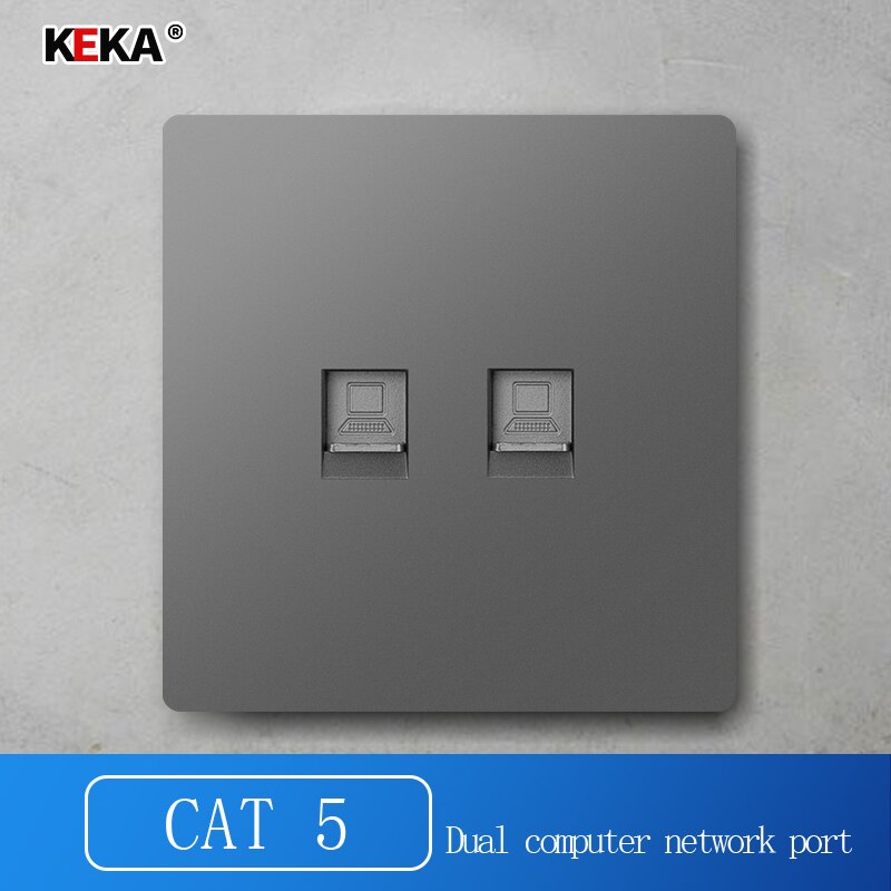 KEKA 86 Standard Computer Socket PC Panel CAT5 CAT6 Network Module RJ45 Cable Interface socket 2 Gang Internet Outlet: CAT5  DOUBLE SILVER