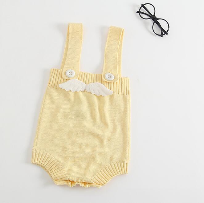 en najaar Baby Rompertjes Bebe Klimmen Pak Kleding breien Kleding Met Engelenvleugels: YELLOW / 18m