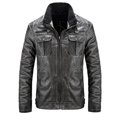 Efterår vinter læderjakke mænd vintage moto&biker læderfrakke mænd varm vindjakke pu jaqueta de couro overtøj mænd s-xxxl: Sort grå / Xxxl