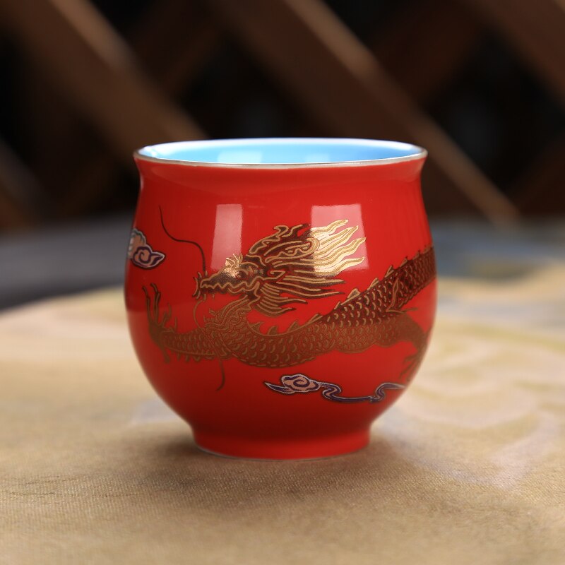 2 Stks/partij Thee Set Retro Thee Set Chip Kopje Thee Dubbele Isolatie En Anti Thuis Koffie Cups Chinese dragon Drankjes: E