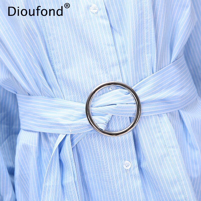 Dioufond Été Nouvelle Dame Coton Chemisier À Manches Longues Écharpes Femme Rayé Bleu Irrégulier Chemisier décontracté Streetwear haut pour femme
