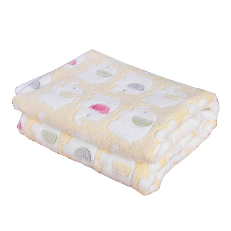 Pet Blankets Coral Fleece Cute Elephant Prints Dog Pads Sleeping Bed Cover Mat For Small Medium Dog Cat 1 PCS A: Yellow / 80x60cm