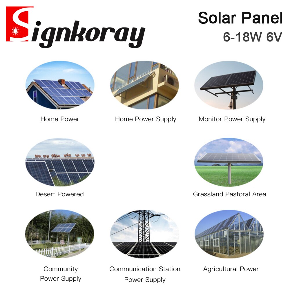 SignkoRay 6W-18W 6V Solar Panel Charge Photovoltaic Panel Components Aluminum Frame Polycrystalline Monocrystalline Silicon Cell