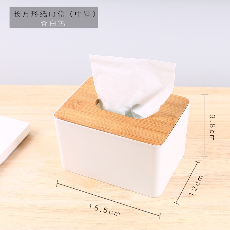 Bamboo Wood Tissue Box Rectangle Modern Style Home Multifunction Tissue Remote Control Container Organizer Kitchen Holdler: B--white