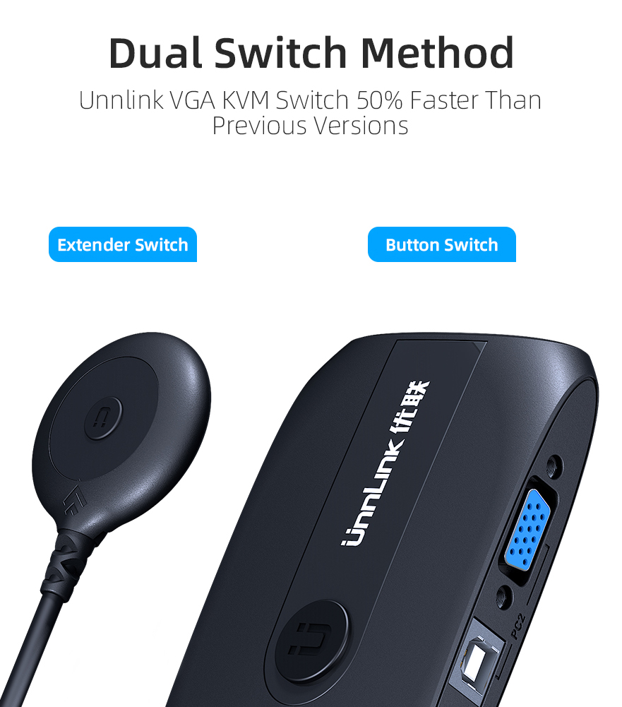Unnlink-Selector de caja de interruptor KVM VGA 2X1, con extensor, 2 puertos, USB 2,0, compartir Monitor, teclado de ratón para 2 ordenadores Portátiles y PC