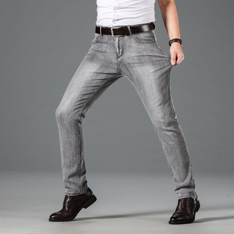 Herfst Smoky Grijs Geavanceerde Stretch Jeans Business Casual Katoen Regular Fit Denim Broek Mannelijke Broek