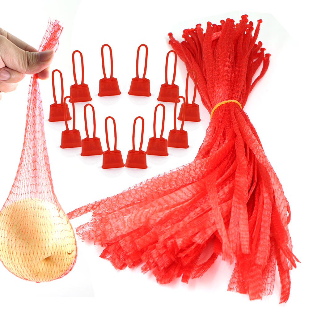 100 Uds. Bolsas de malla de nailon de 30-60CM para bolsas de almacenamiento de frutas y verduras de granja con cerradura bolsa de red de plástico reutilizable para comestibles de mariscos