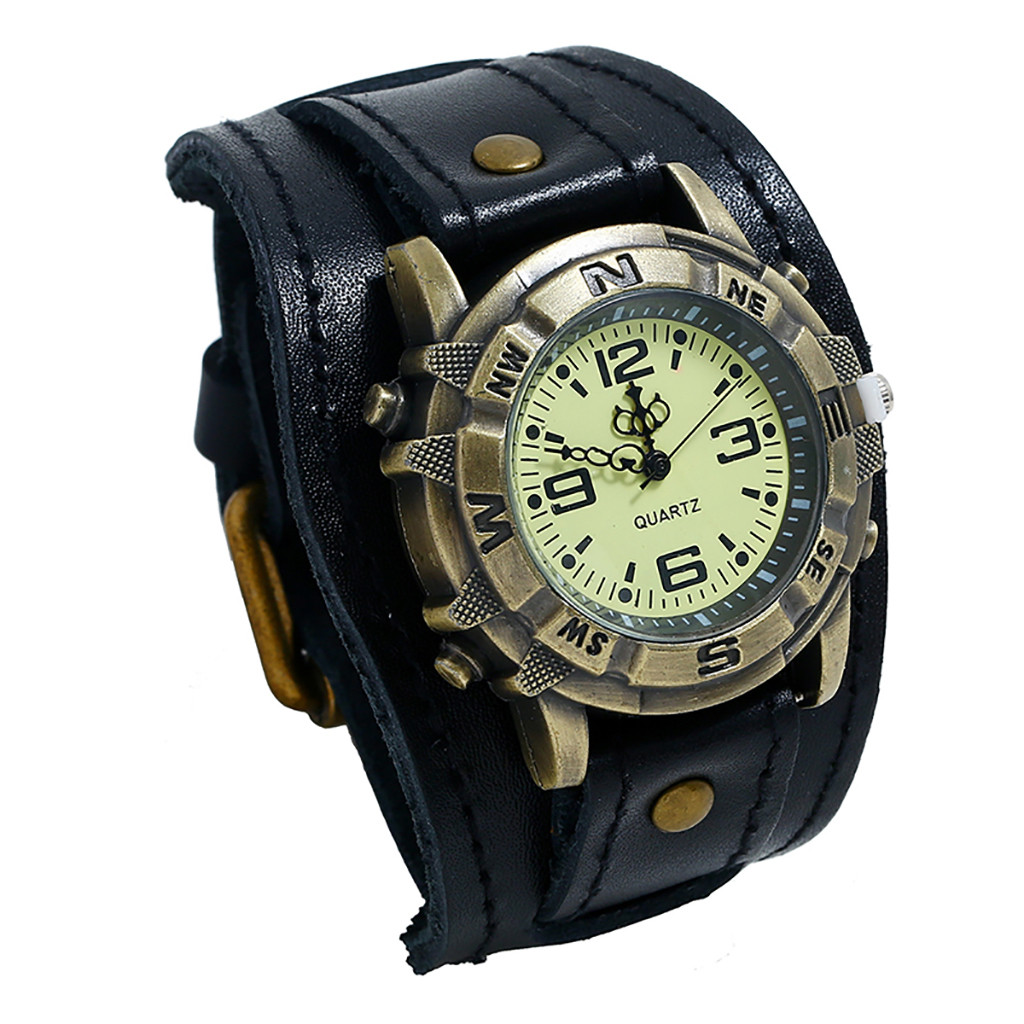 Herren-Punk-retro-Armbanduhr, schlicht, modisch, mit Dornschließe, Lederuhr, Herren-Armbanduhr, часы Petro), Erkek Kol Saati 2023,: Schwarz