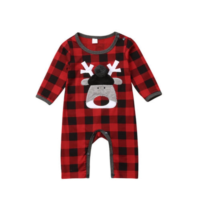 Christmas Baby Boy Girl Cotton Romper Babygrows Playsuit Xmas Deer Plaid Jumpsuit Clothes Outfit