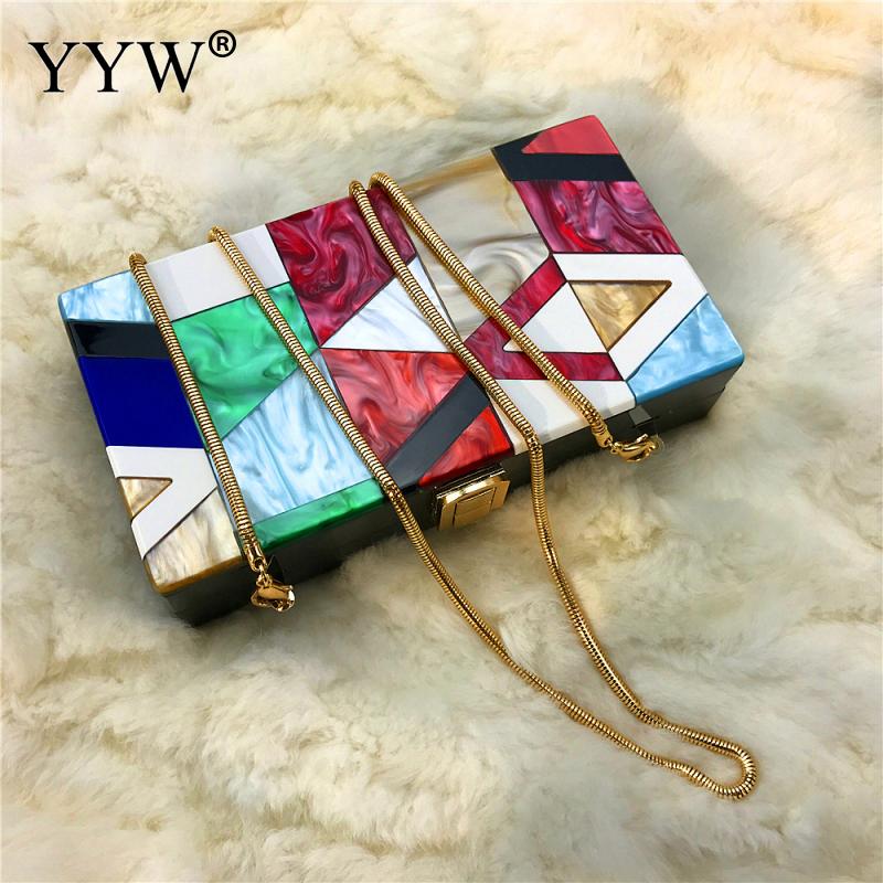 Women Messenger Bags Brand Luxury Acrylic Geometric Lattice Patchwork Handbag Party Prom Clutch Woman Evening Bag