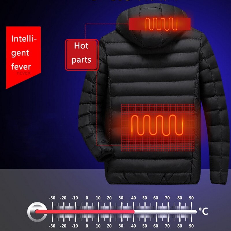 Heren winter warme usb-verwarmingsjassen jassen slimme thermostaat effen capuchon verwarmde parka's waterdichte warme buitenjassen