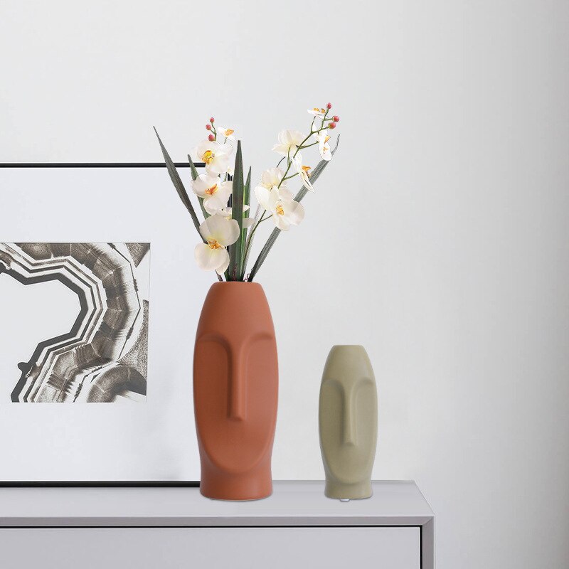 Cutelife Weiß Keramik Keramik Menschliches Gesicht Vase nordisch Dekoration Heimat Kopf Wohnzimmer Vase Moderne Blume Pflanze Tisch Große Vase