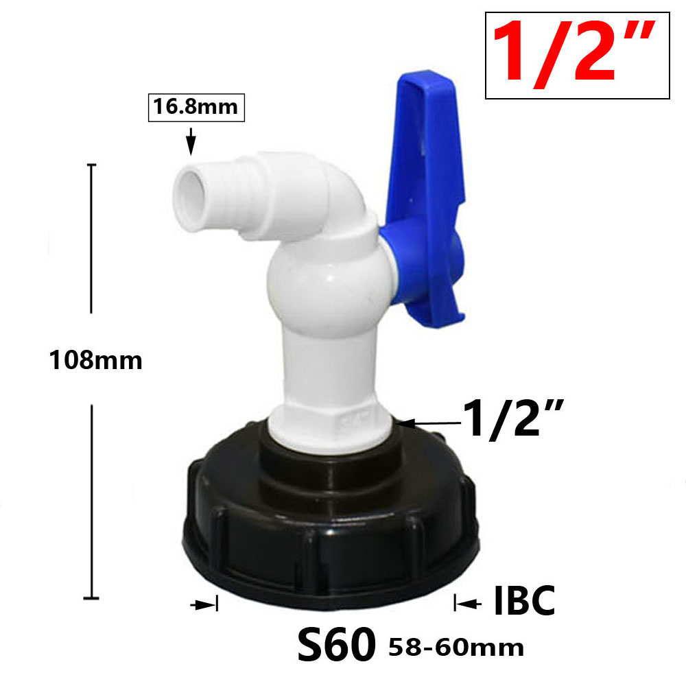 IBC Tank Tap Adapter Valve S60X6 Coarse Thread Garden Quick Connect Faucet 1/2 3/4" Male Tank Tap Accessory Fitting: WHITE