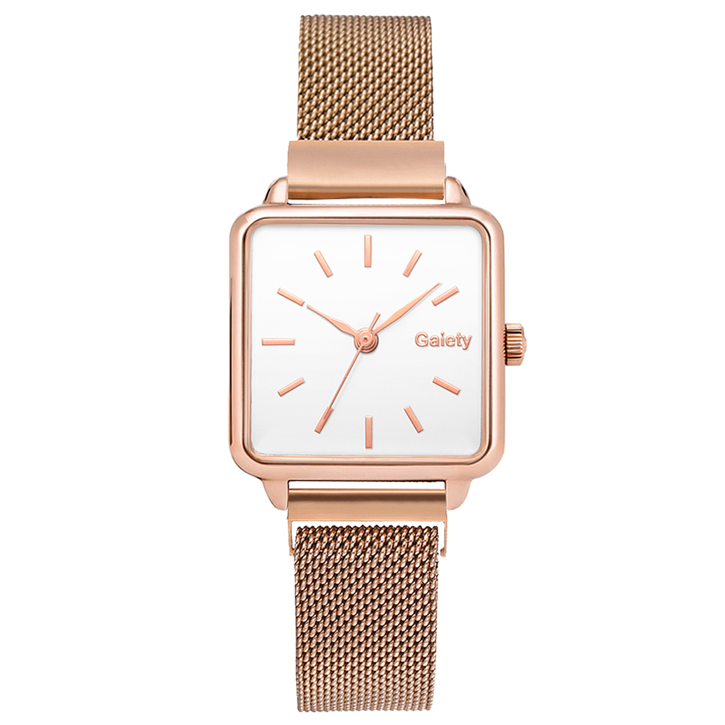 Gaiety brand dameure firkantet dame quartz ur armbånd solid urskive enkel rosa guld mesh luksus dameure: G697- rgwh