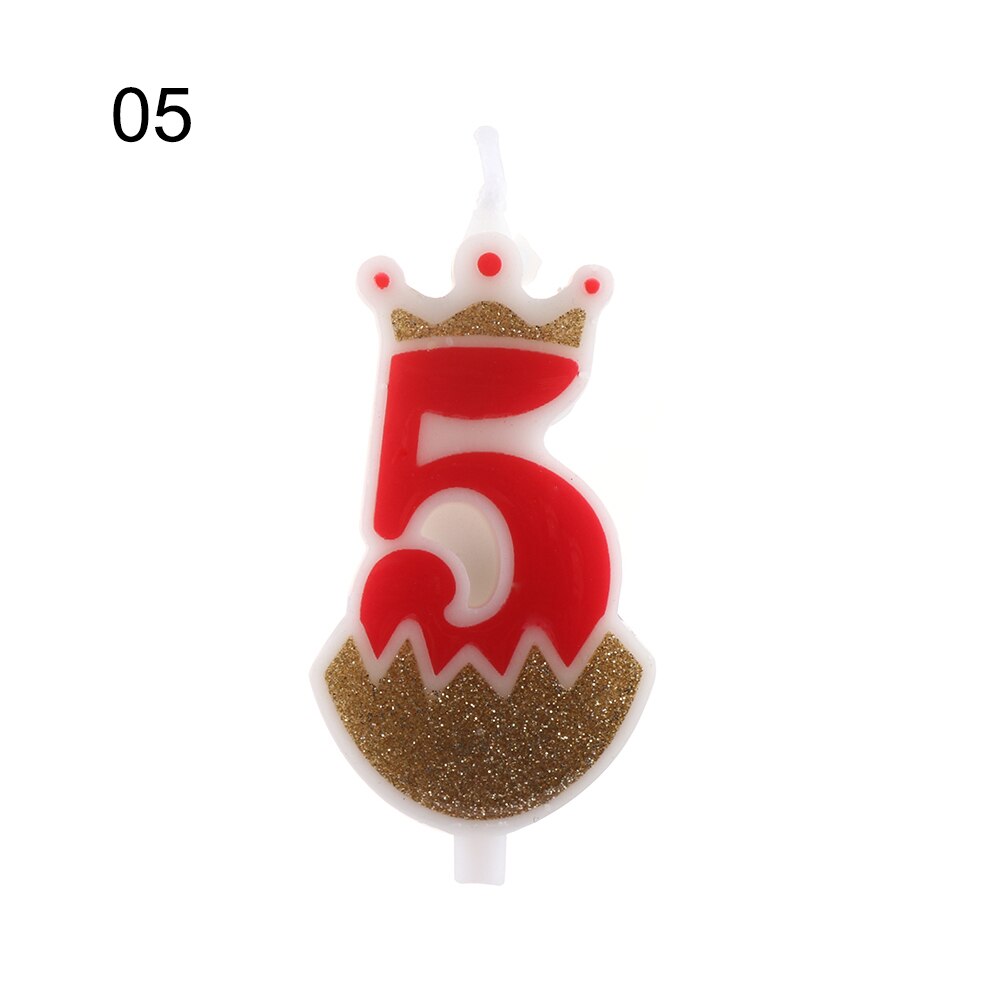 1PC 0-9 Numbers Cake Topper Birthday Wedding Digital Crown Candles Gold Red Number Party Supplies DIY Decoration for Baking: 5