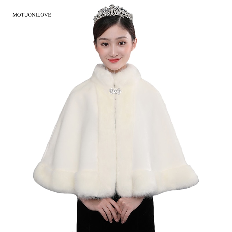 nouveauté fausse fourrure hiver Cape nuptiale courte mariage manteaux fête enveloppes veste blanc rouge femmes Wrap manteaux en Stock