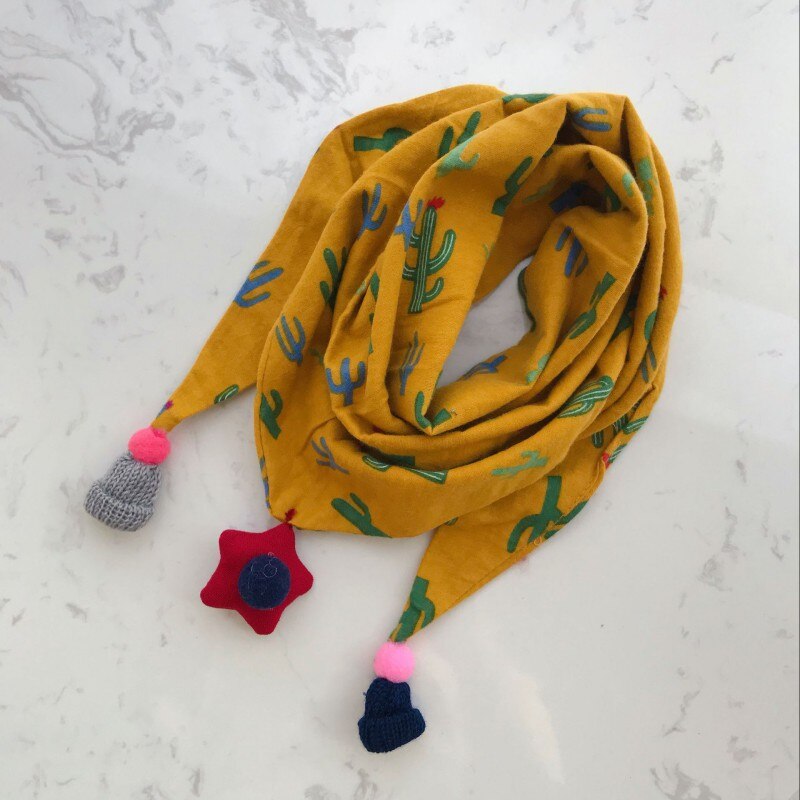 Mode Baby Sjaal Meisjes Driehoek Bib Sjaals Herfst Winter Jongens Sjaal Katoen Kinderen Halsbanden Warm Kids Halsdoek: yellow cactus
