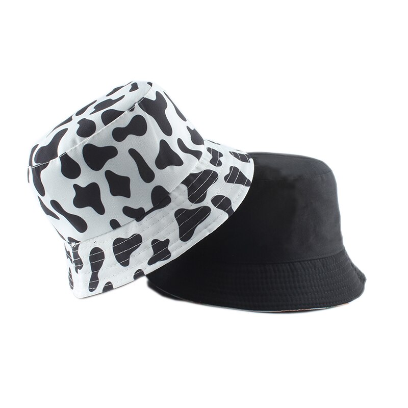 Cartoon Panda Funny Black White Bucket Hat For Men Women Panama Fisherman Caps Summer Cow Print Fishing Bucket Sun Hat: cow print