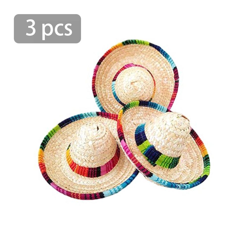 Mini chapeaux de paille naturelle 3 nuits folles, fournitures de fête de bureau , Mini chapeau mexicain, décor de fête d&#39;anniversaire de carnaval # S2R
