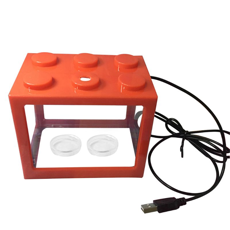 USB Mini Aquarium Fish Tank with LED Lamp Light Home Office Desktop Decoration: Red