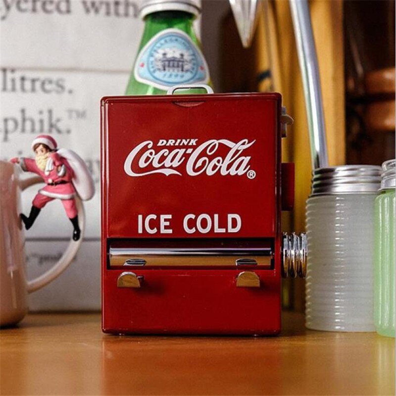 Tannpirker boks 1pc rød retro-cola automat pressekoffert dispenser plastholder bordpynt dekor