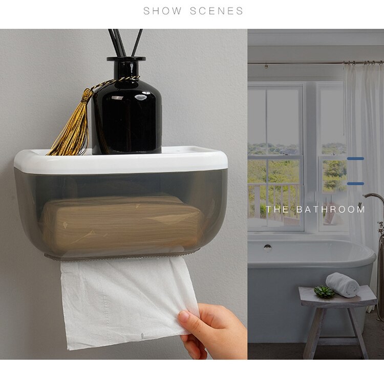 Waterdicht rolpapier gemakkelijk te scheuren toiletpapier doos gratis perforatiepapier rek doos telefoonstandaard: Zwart