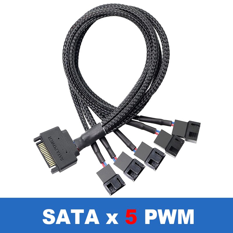 Sata Naar 3 Pin 4 Pin Fan Mouwen Power Splitter Kabel Adapter,15Pin Sata Naar 1/2/3/4/5 TX3 / TX4 (Pwm) 12V Pc Case Cooler Y Cord: SATA x 5 Port